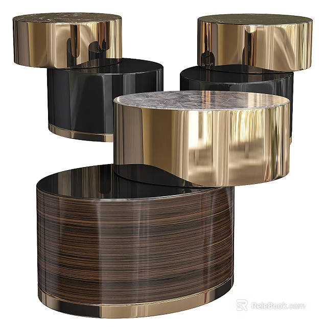 Modern Round Coffee Tables With Gold Metal Frame And Black Marble Top Design 3d model 