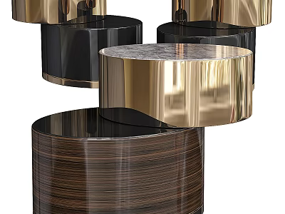 Modern Round Coffee Tables With Gold Metal Frame And Black Marble Top Design 3d model