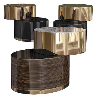 Modern Light Luxury Metal Wooden Coffee Table Combination 3d model