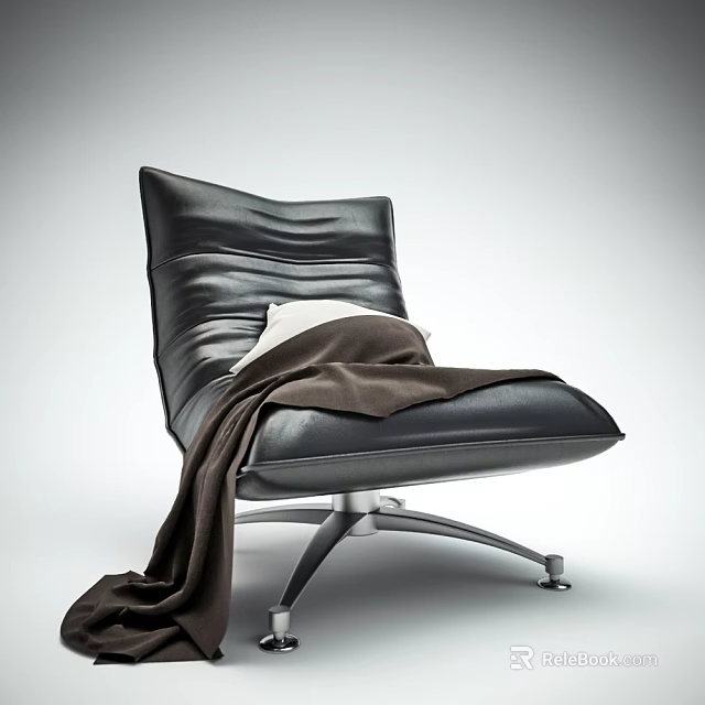Ergonomic Modern Black Leather Office Chair With Metal Base And Soft Blanket Pillow 3d model 