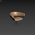 Modern Brown Leather Armchair With Curved Armrests And Black Metal Cross Base