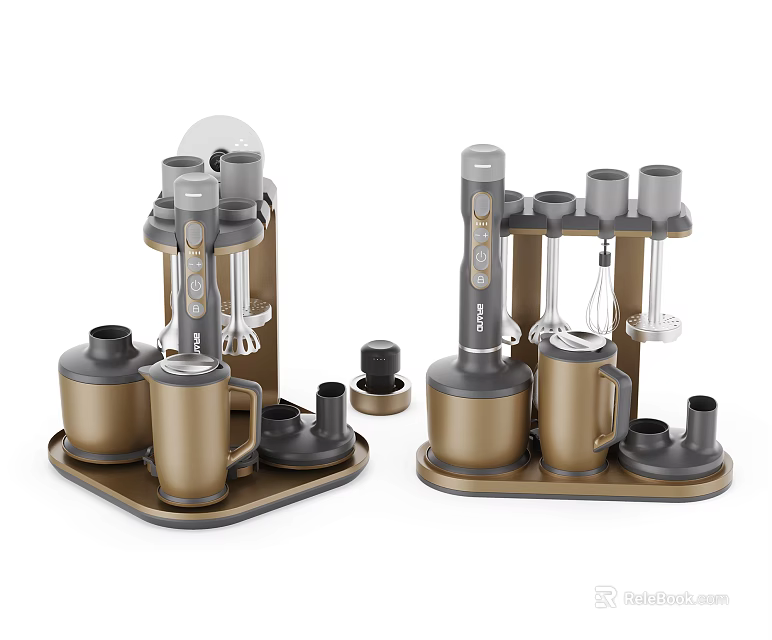Multifunctional Handheld Kitchen Appliances With Gold Gray Design And Multiple Attachments 3d model 