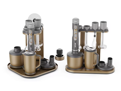 Multifunctional Handheld Kitchen Appliances With Gold Gray Design And Multiple Attachments 3d model