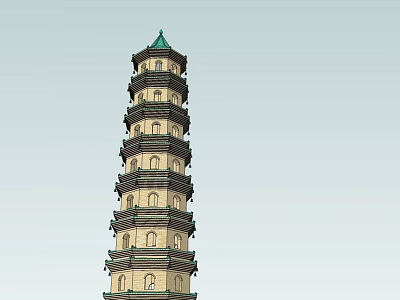 Traditional Chinese Multi Story Pagoda With Green Roof And Stone Structure 3d model