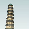 Traditional Chinese Multi Story Pagoda With Green Roof And Stone Structure