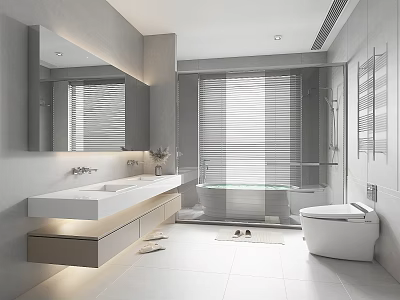 Modern Minimalist Bathroom With Floating Vanity Bathtub And Smart Toilet 3d model