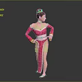 Traditional Pink Costume Female Game Movie Character With Hair Bun And Hands On Hips