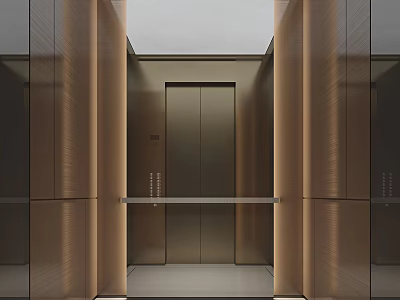 Modern Sleek Elevator Interior Design With Dark Door Metallic Panels And Ceiling Lighting 3d model