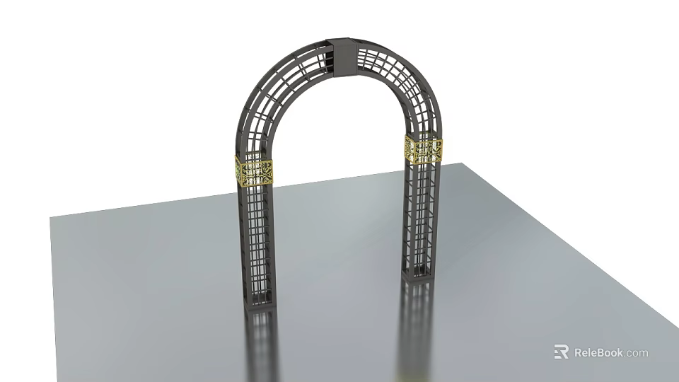 Decorative Metal Garden Arch Ornament With Grid Design And Gold Accents 3d model 