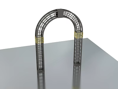 Decorative Metal Garden Arch Ornament With Grid Design And Gold Accents 3d model