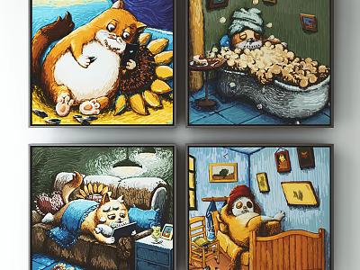 Cartoon Cat Artworks Featuring Sunflower Bathtub Sofa And Room Scenes 3d model