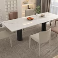 Modern Dining Table Set with White Marble Top Beige Brown Chairs in Bright Room