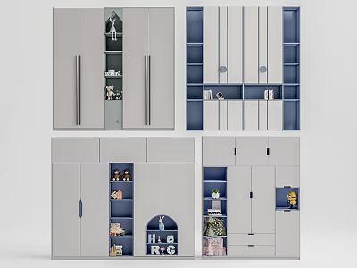 Modern Wardrobe Designs Featuring Grey Blue Tones Shelves Drawers and Storage Solutions 3d model