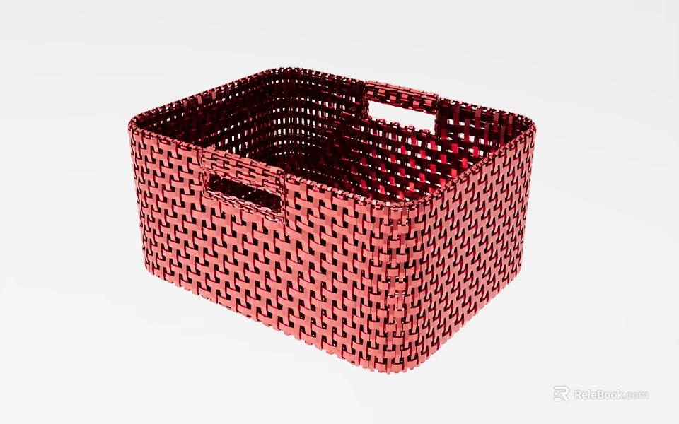 Red Woven Storage Basket With Handles For Household Organization And Daily Use 3d model 