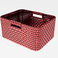 Red Woven Storage Basket With Handles For Household Organization And Daily Use