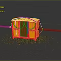 Traditional Red And Yellow Sedan Chair With Decorative Chains And Scattered Leaves