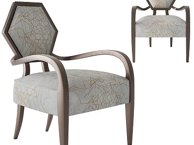 Modern Accent Chair With Curved Wooden Armrests And Gold Cracked Pattern Fabric 3d model