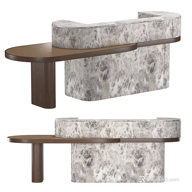 Elegant Modern Reception Desk Design With Curved Top And Patterned Upholstered Base 3d model 
