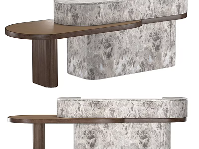 Elegant Modern Reception Desk Design With Curved Top And Patterned Upholstered Base 3d model