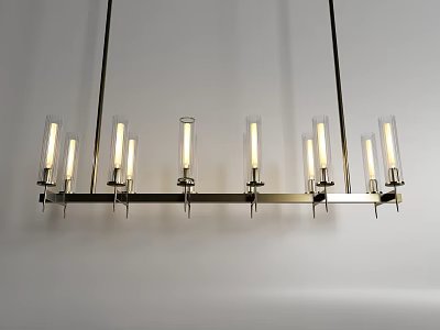 Modern Hanging Chandelier Featuring Transparent Glass Tubes And Black Metal Frame 3d model
