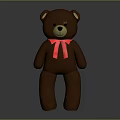 Brown Teddy Bear Doll With Pink Bow Standing On Gray Background