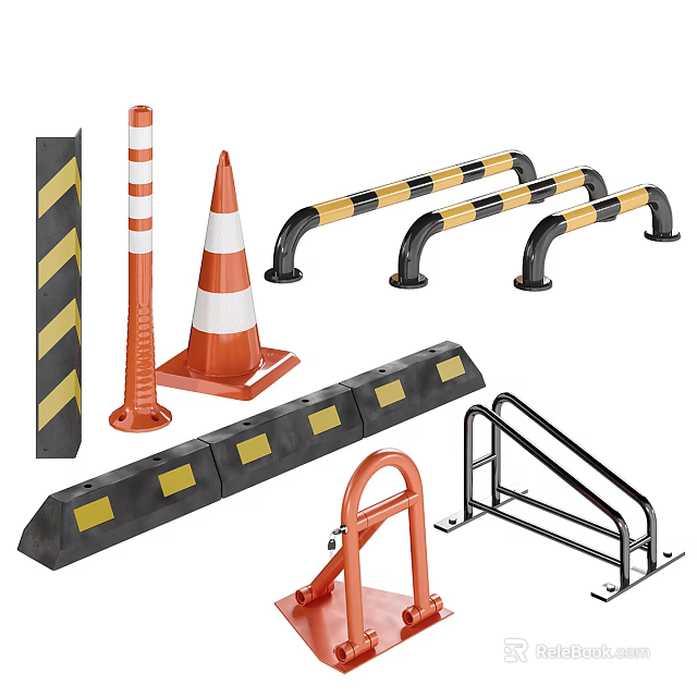 Safety Road Facilities With Traffic Cones Barriers Guardrails And Speed Bumps 3d model 