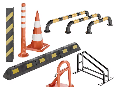 Safety Road Facilities With Traffic Cones Barriers Guardrails And Speed Bumps 3d model