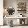 Modern Luxury Wall Mounted Dressing Table With Round LED Mirror And Stylish Home Decor