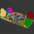 Cartoon Scene of a Blue House With Solar Panels Trees and Green Grass