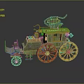 Vintage Wooden Horse Drawn Carriage With Large Wheels And Decorative Structure