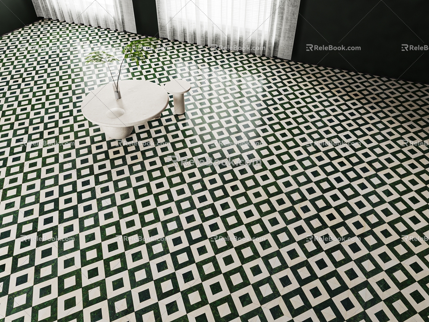 Green geometric mosaic tile tile kitchen and bathroom floor tile 3d model