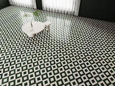 Green geometric mosaic tile kitchen and bathroom floor tile 3d model