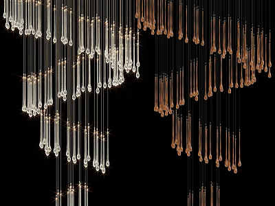 Modern Chandelier Design With Hanging Glass Elements In White And Amber Tones 3d model