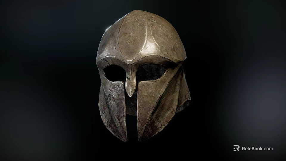 Ancient Style Metal Warrior Helmet With Face Guard Vintage Design And Dark Background 3d model 