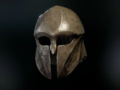 Ancient Style Metal Warrior Helmet With Face Guard Vintage Design And Dark Background 3d model
