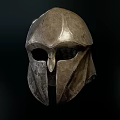 Ancient Style Metal Warrior Helmet With Face Guard Vintage Design And Dark Background