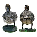 Two Duck Specimens Standing And Head Close Up With Clear Feather Details On White Background