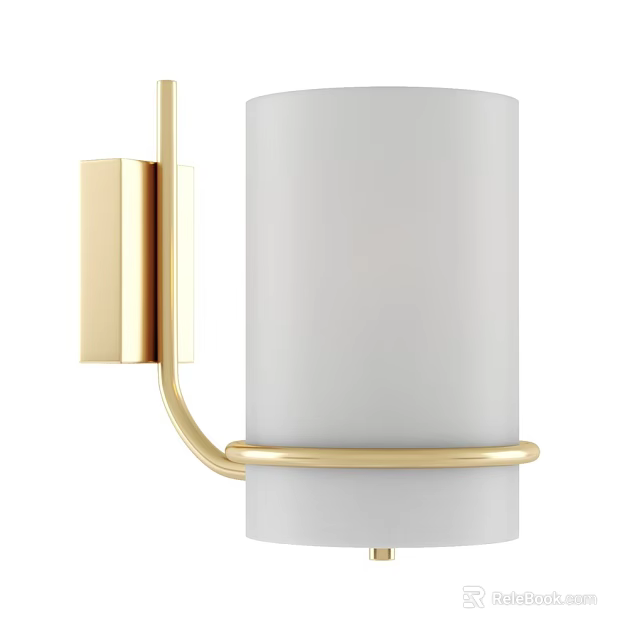 Modern Minimalist Wall Sconce With White Shade And Gold Metal Design 3d model 