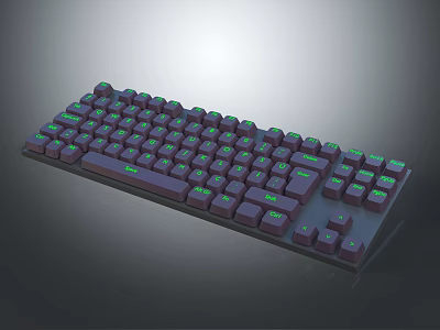 Mechanical Gaming Keyboard With Purple Keycaps And Green Backlight For PC Users 3d model