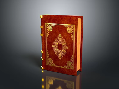 Elegant Red Hardcover Book With Intricate Golden Decorative Patterns 3d model