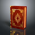 Elegant Red Hardcover Book With Intricate Golden Decorative Patterns 3d model