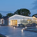 Boutique Guesthouse Architecture Featuring Modern Traditional Blend White Facade Gray Bricks Courtyard And Trees Lighting