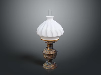 Elegant Table Lamp With White Ruffled Lampshade And Ornate Brass Base 3d model