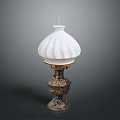 Elegant Table Lamp With White Ruffled Lampshade And Ornate Brass Base