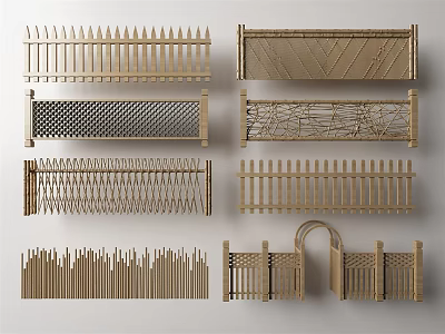 Various Fence Designs With Spiked Tops Mesh Panels Bamboo Styles And Gate Details 3d model
