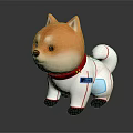 Shiba Inu Toy Wearing White Outfit With Red Collar And Blue Patch On Black Background
