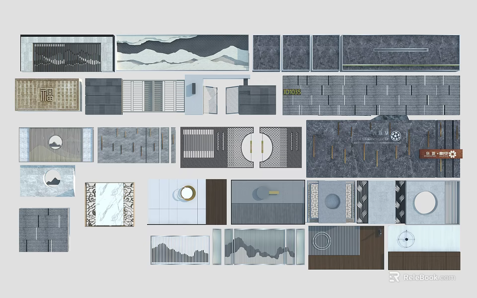 Feature Wall Design With Mountain Patterns Textured Panels And Geometric Motifs 3d model