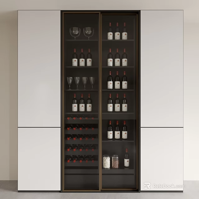 Modern Wine Cabinet With Multiple Shelves For Bottle And Glass Storage 3d model 