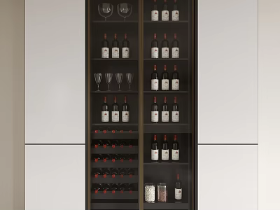 Modern Wine Cabinet With Multiple Shelves For Bottle And Glass Storage 3d model