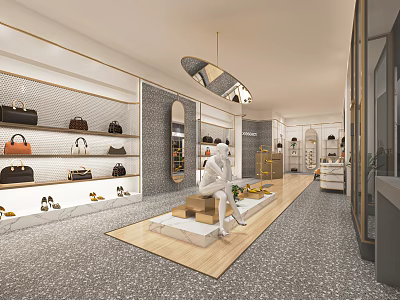Stylish Modern Boutique Interior With Designer Bags Shoes Display Shelves Mannequin And Lighting 3d model